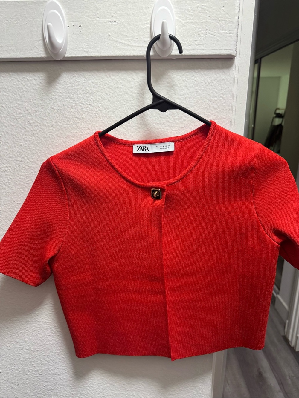 ZARA Bright Red Knit Cardigan with Gold-Tone Closure